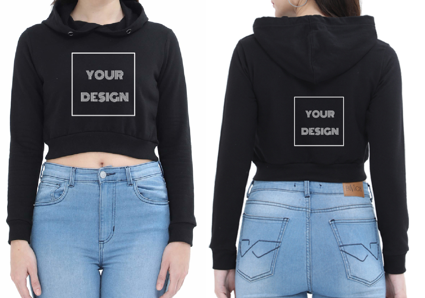 Customized Crop Hoodie Black Front & Back Print