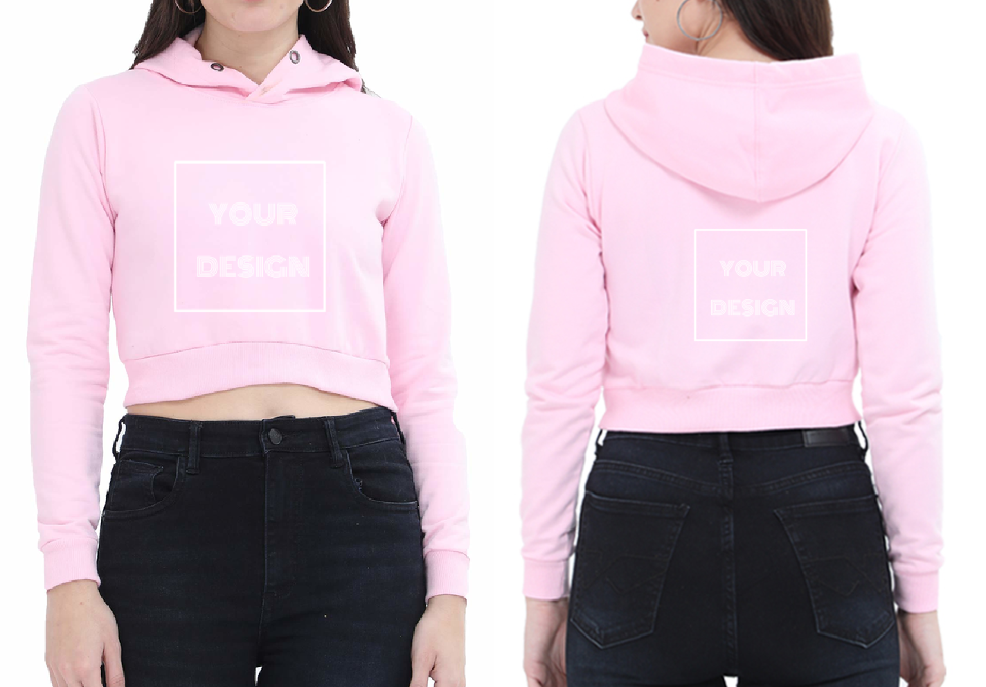 Customized Crop Hoodie Light Pink Front & Back Print