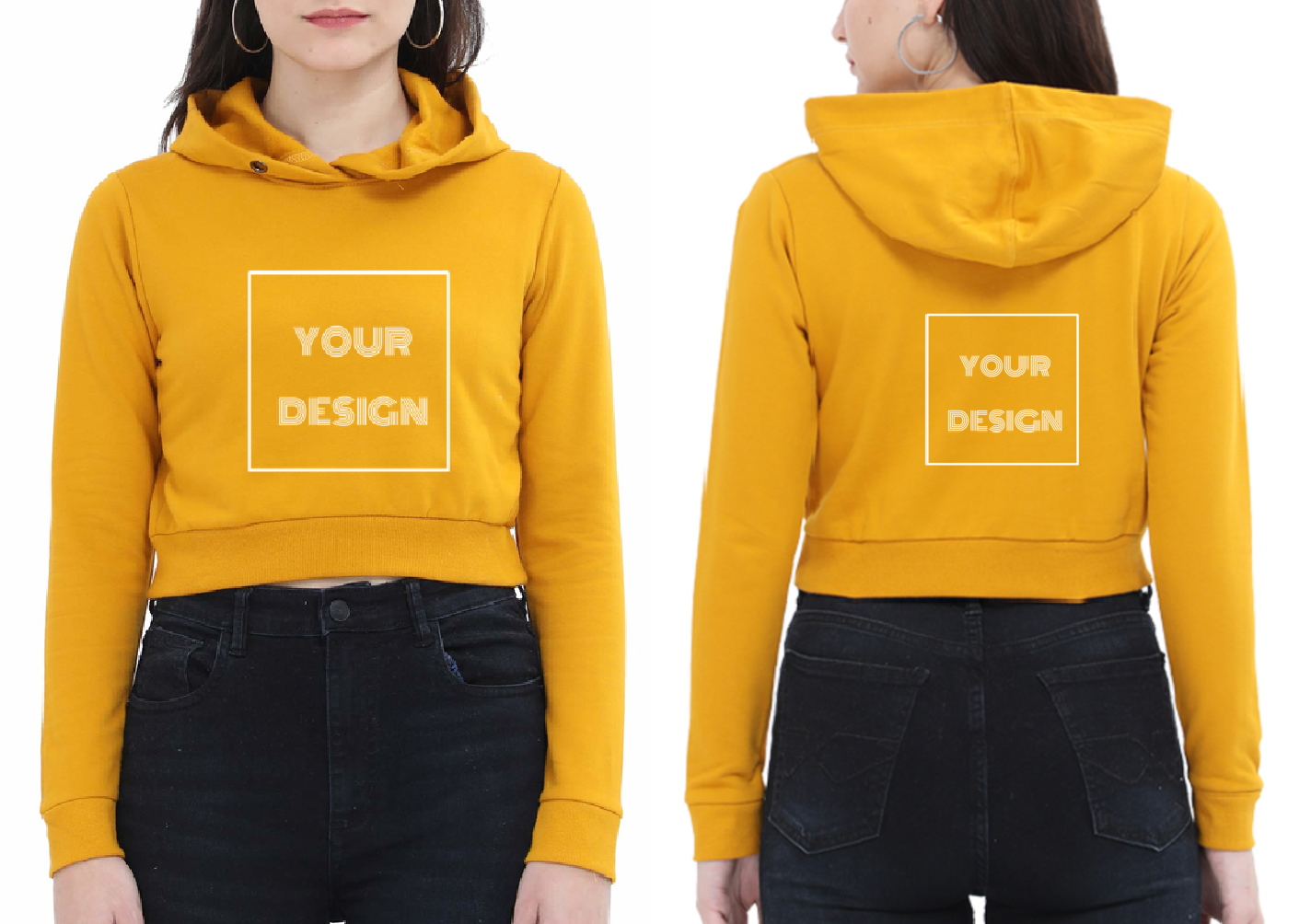 Customized Crop Hoodie Mustard Yelllow Front & Back Print