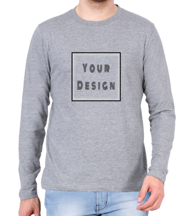 Customized Full Sleeves T-shirt Light Grey