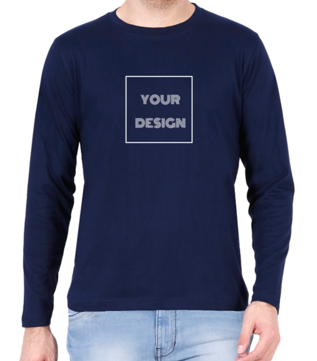 Customized Full Sleeves T-shirt Navy Blue