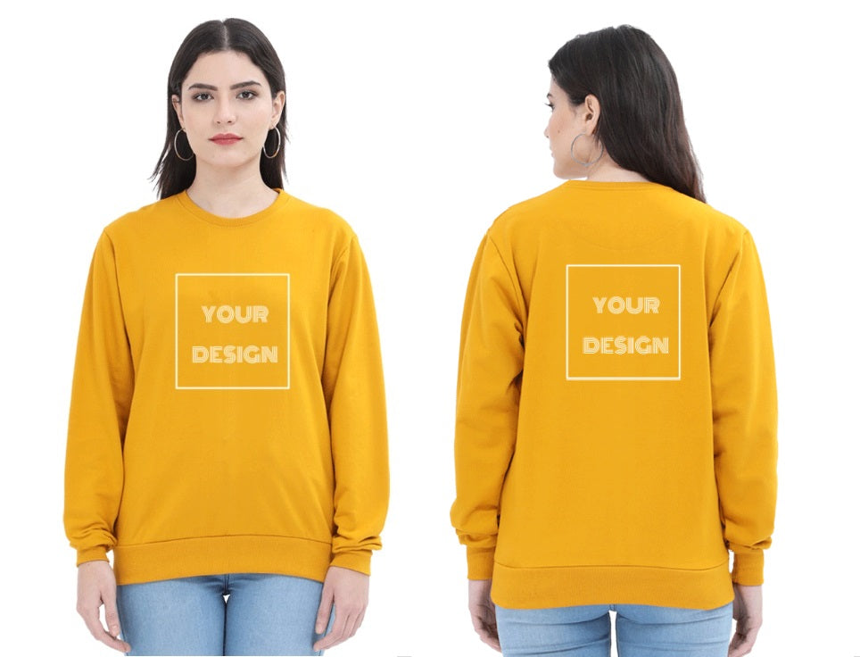 Golden Yellow Unisex Sweatshirt with Customized Front + Back Print