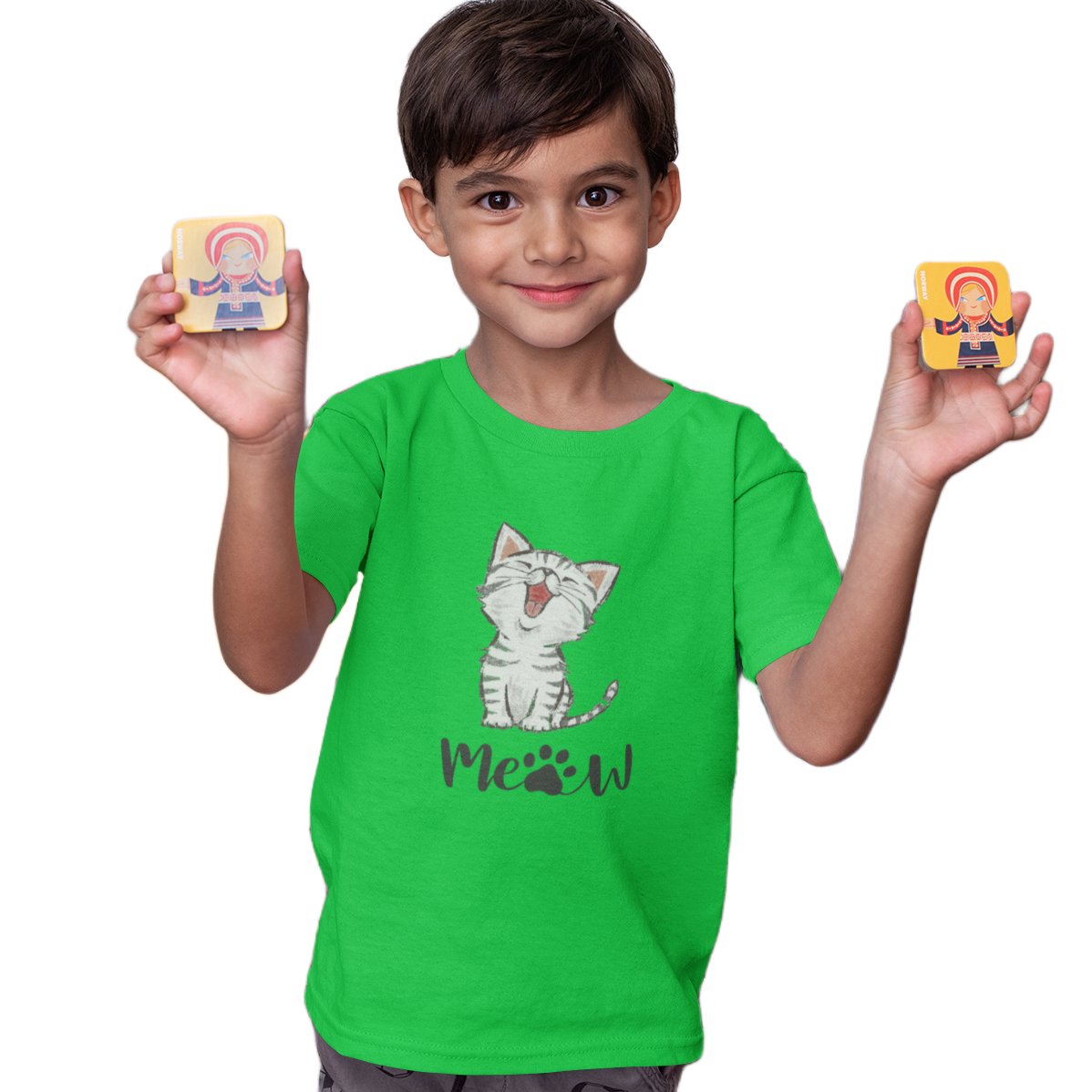 Cute Cat T-shirt for Boys Green