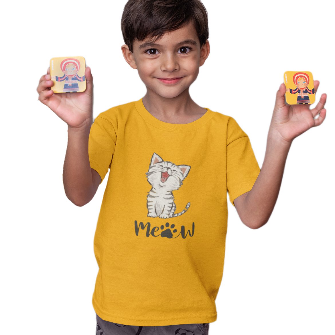 Cute Cat T-shirt for Boys Golfden Yellow