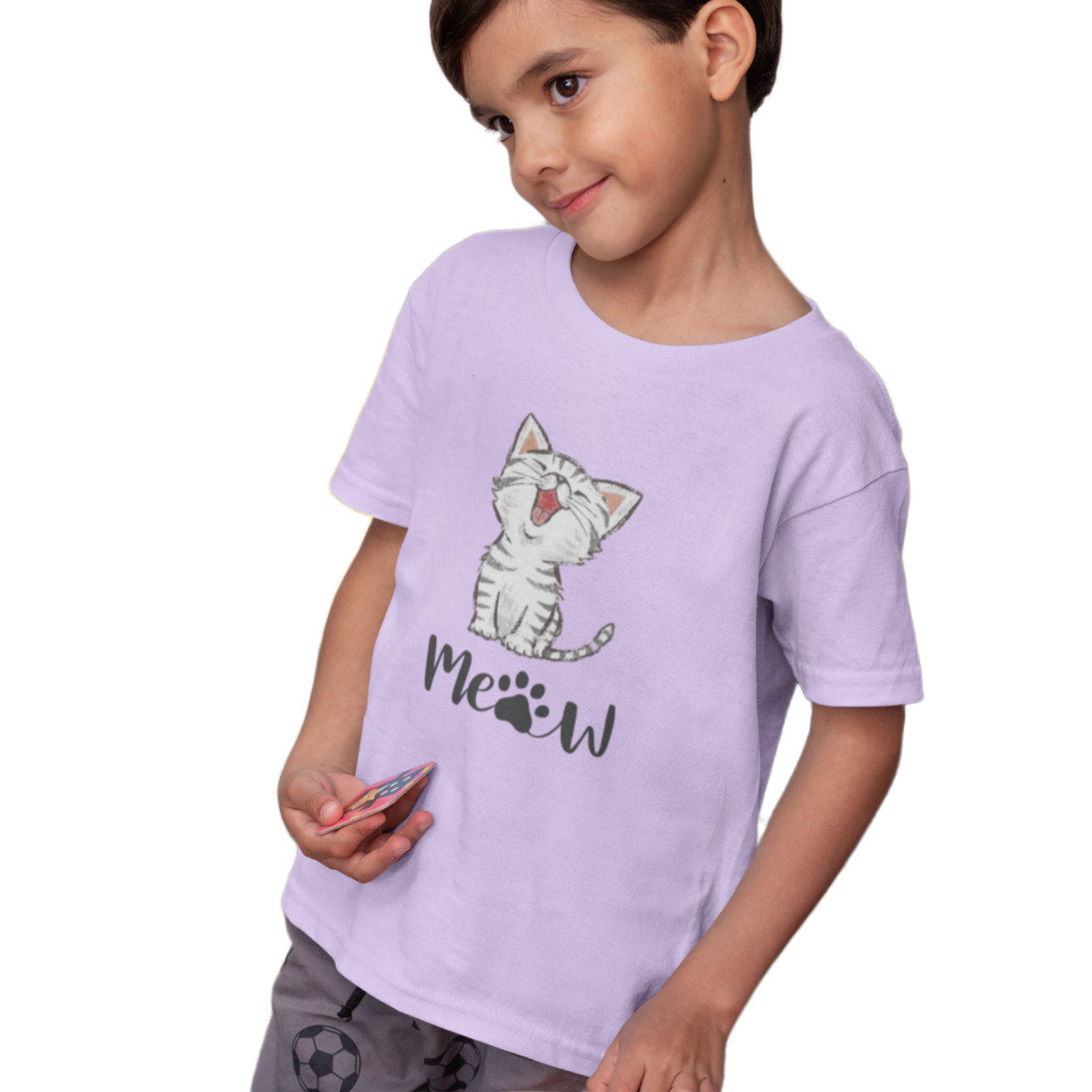 Cute Cat T-shirt for Boys Lavender