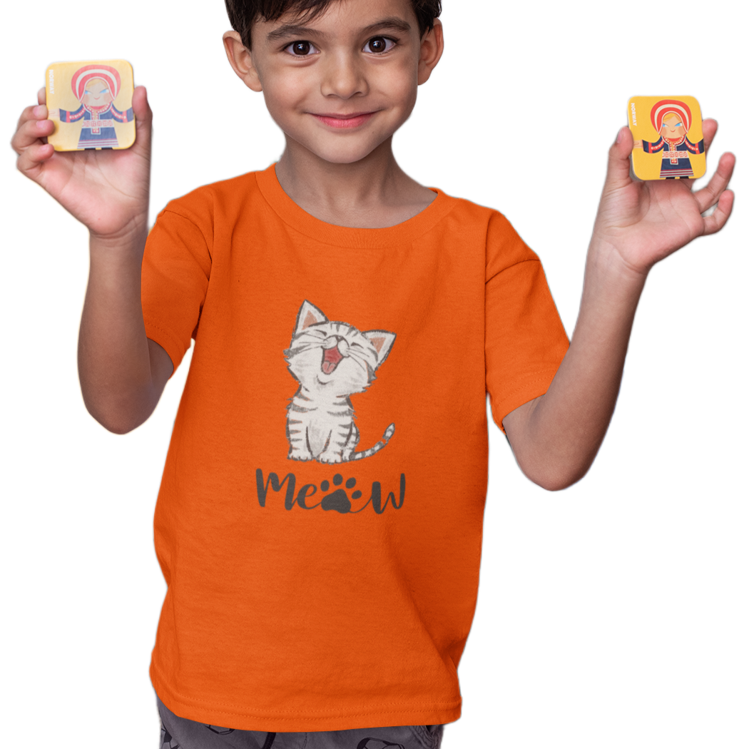 Cute Cat T-shirt for Boys Orange