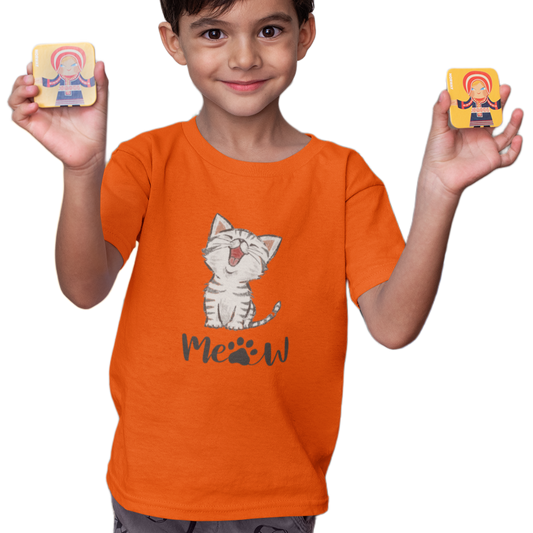 Cute Cat T-shirt for Boys Orange