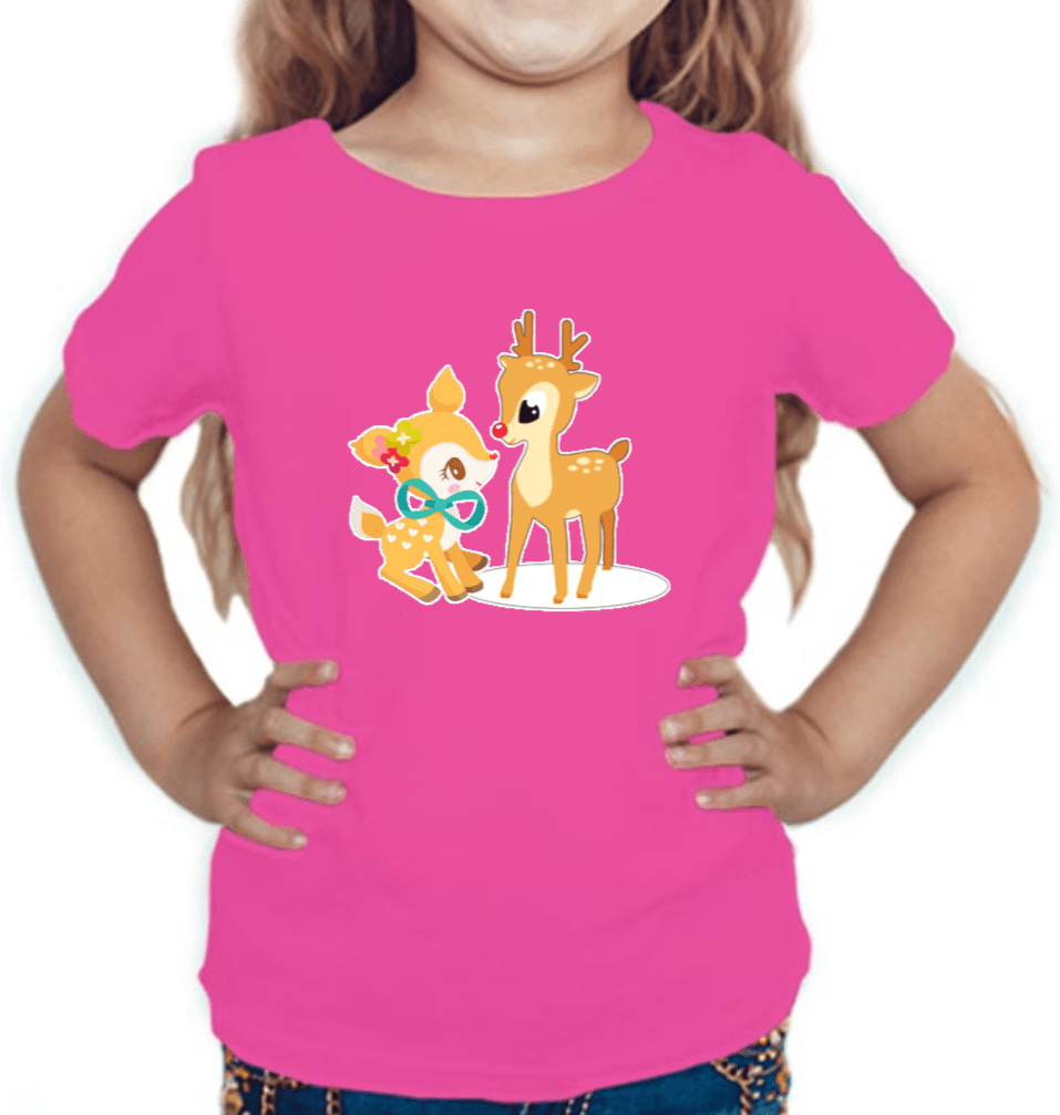 Deer Friends T-shirt for Girls Pink