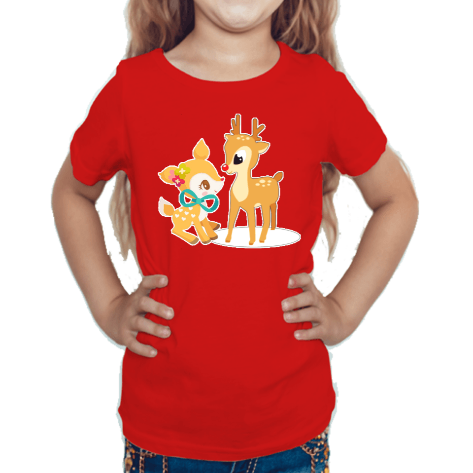 Deer Friends T-shirt for Girls Red