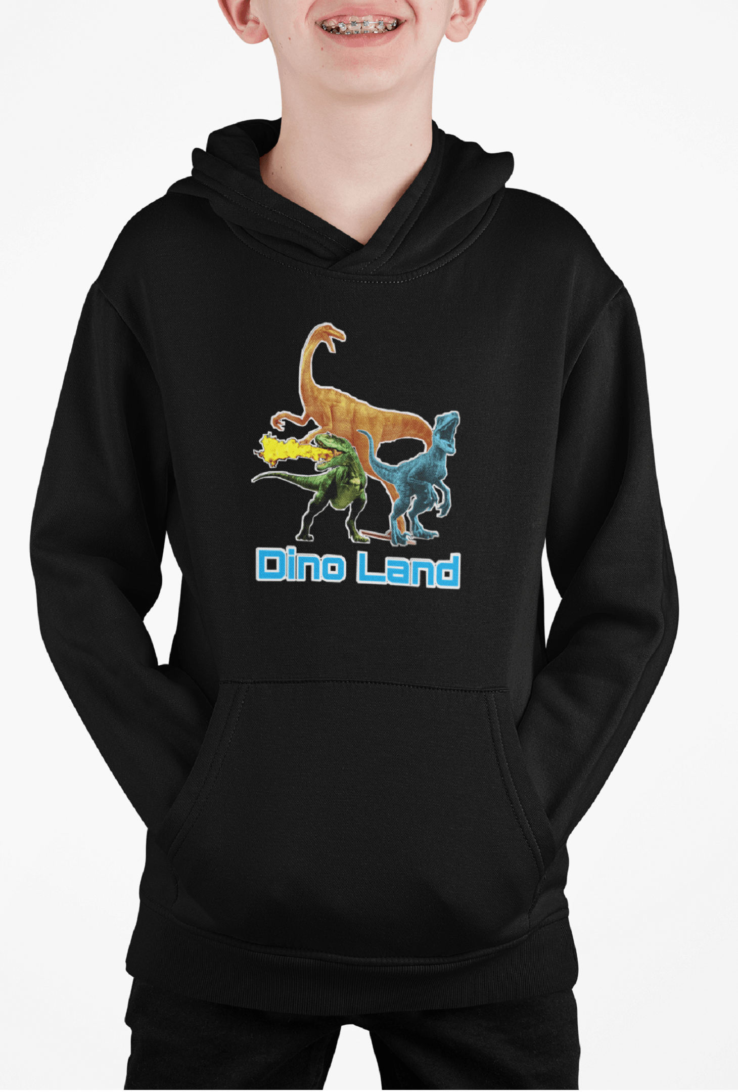 Black Hoodie for Kids with Dinosaur Design