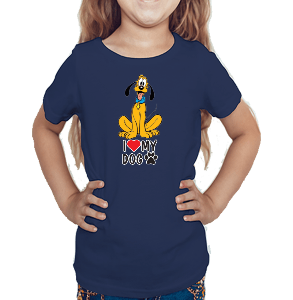 Dog Love T-shirt for Girls Navy Blue