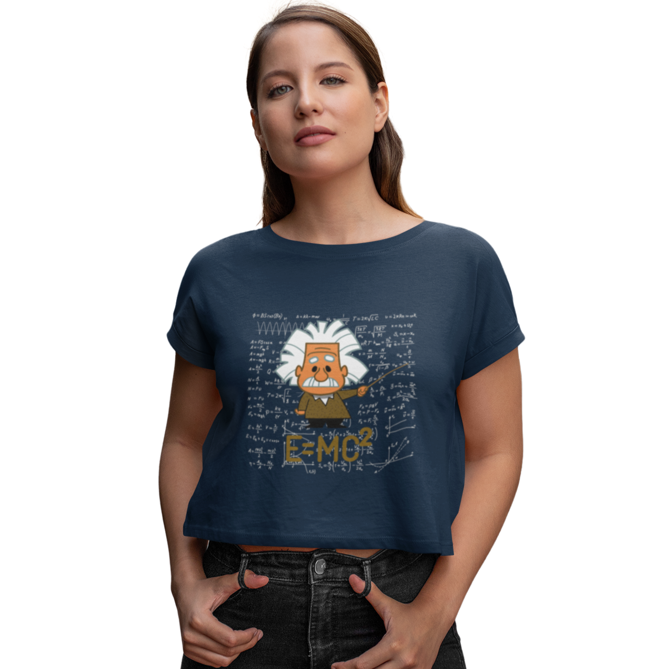 Einstein Scientist Crop T-shirt Navy Blue