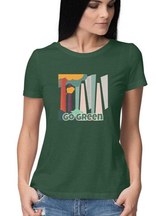 Women's cotton tshirt olive green  with green living quote