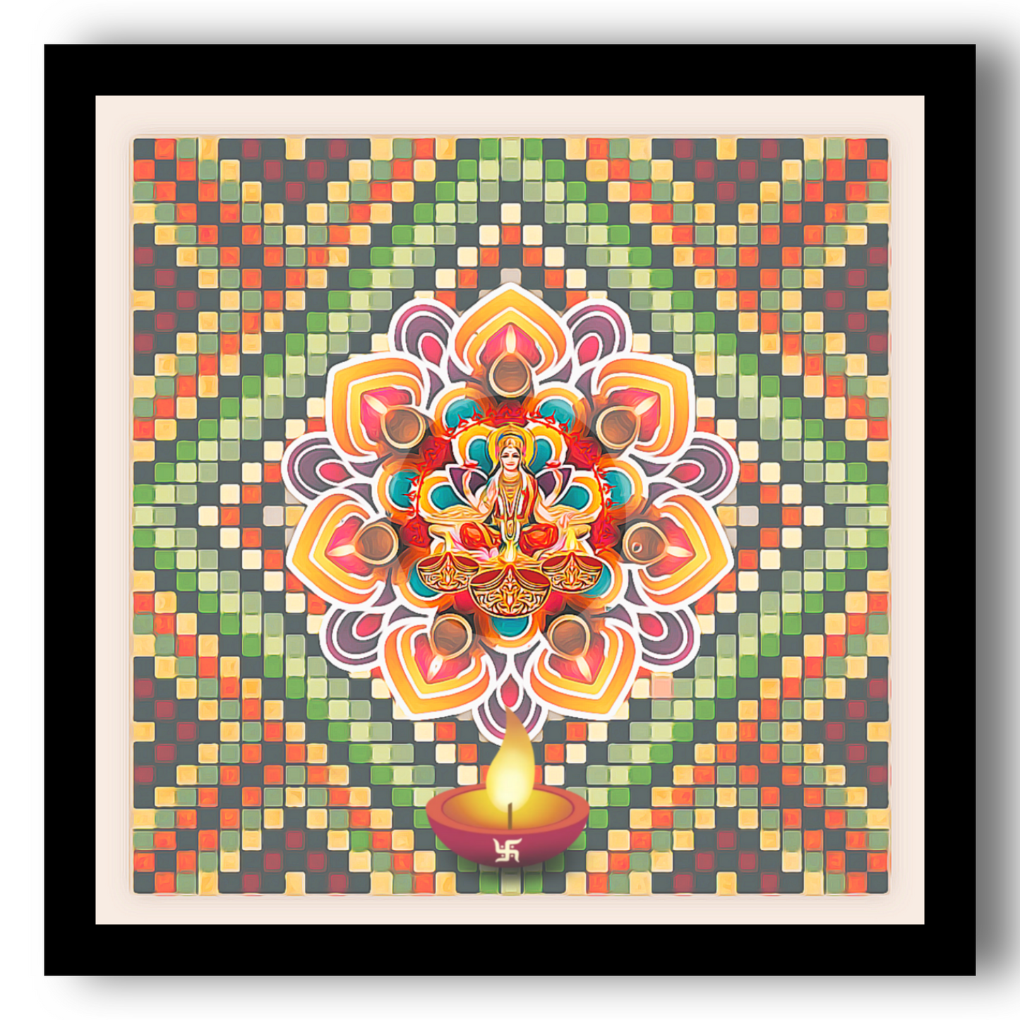 Goddess Laxmi Rangoli Art Framed Poster F10