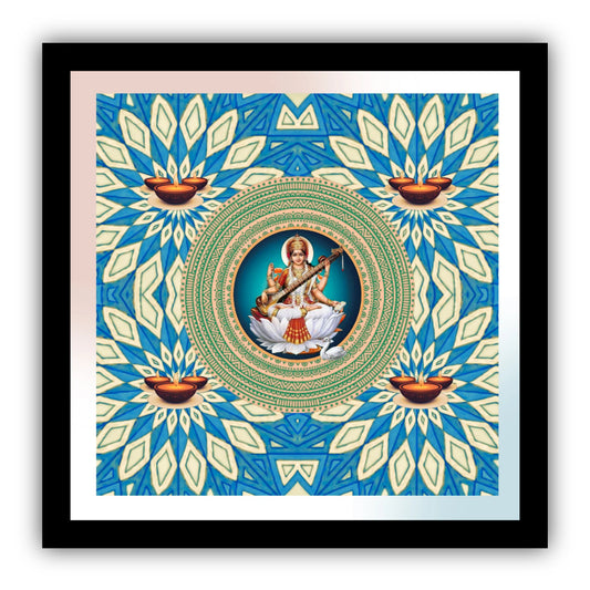 Goddess Saraswati Rangoli Art Framed Poster F07
