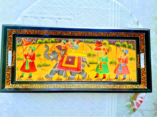 Hand painted wooden tray with Rajasthani painting. Gift for her.