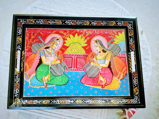 Decorative tray with colorful Rajasthani painting. Gift for her.