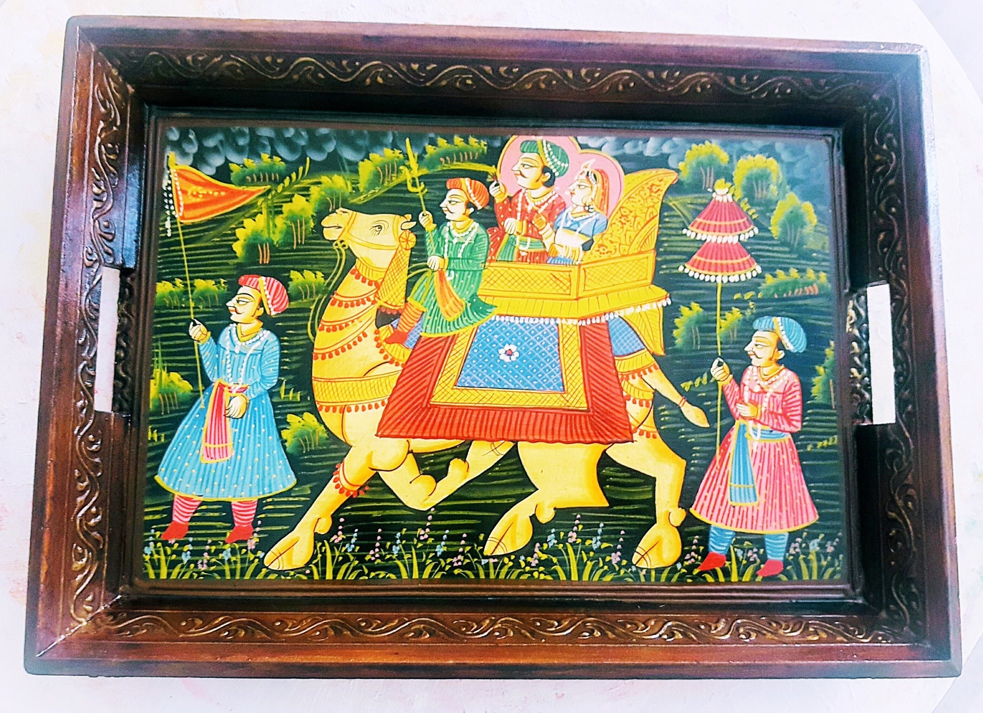 Tray with colourful Rajasthani painting
