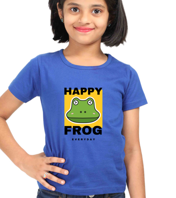 Happy Frog T-shirt for Girls Royal Blue