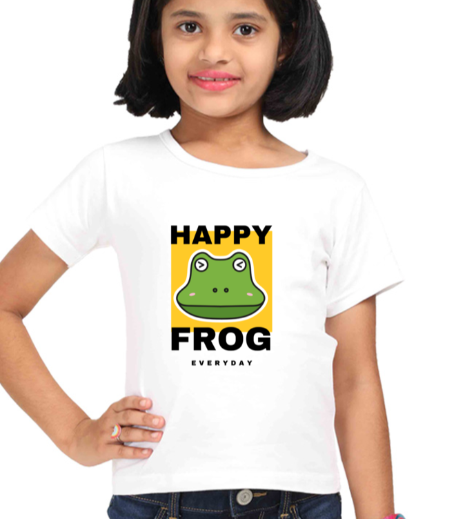 Happy Frog T-shirt for Girls White