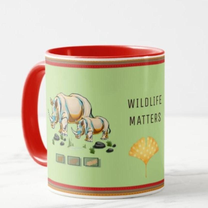 Designer Coffee Mug with Wildlife caption and Rhino design