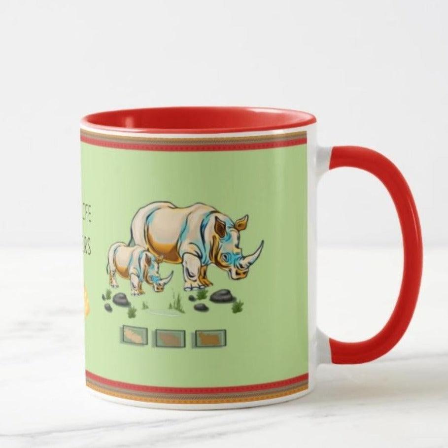 Designer Coffee Mug with Wildlife caption and Rhino design