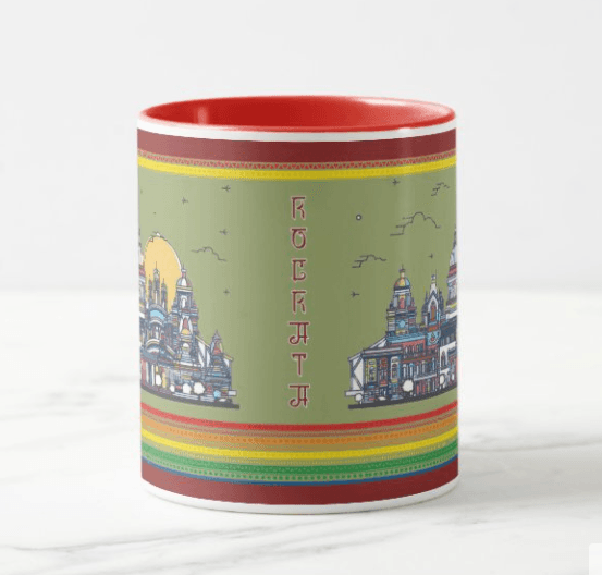 Kolkata Ceramic Coffee Mug with Red Handle