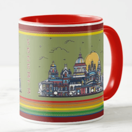 Kolkata Ceramic Coffee Mug with Red Handle