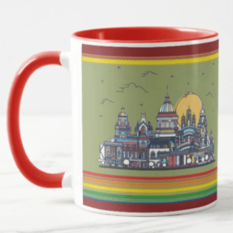 Kolkata Ceramic Coffee Mug with Red Handle