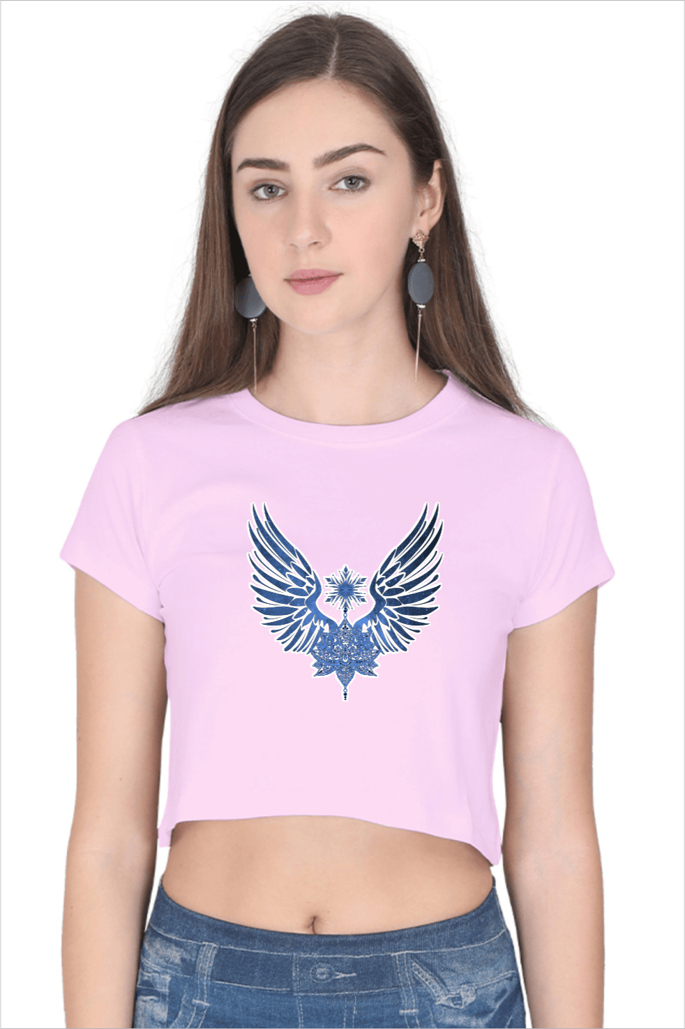 Maic Wings Printed Crop T-shirt for girls Light Pink