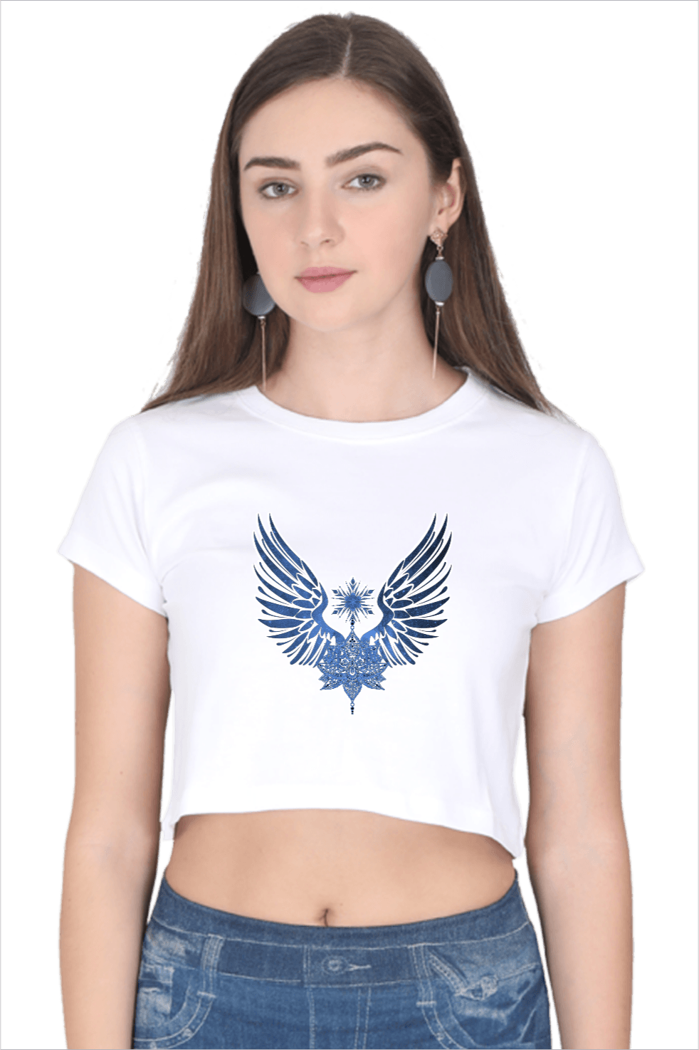 Maic Wings Printed Crop T-shirt for girls White