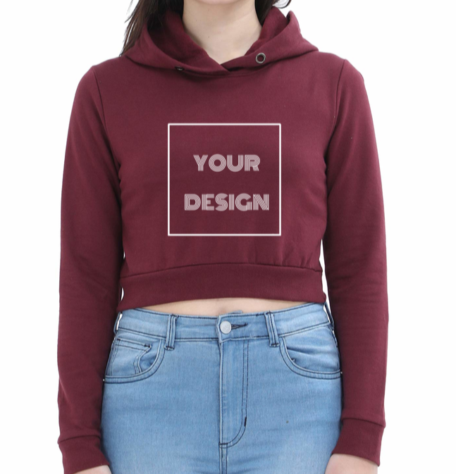 Customized Crop Hoodie Maroon