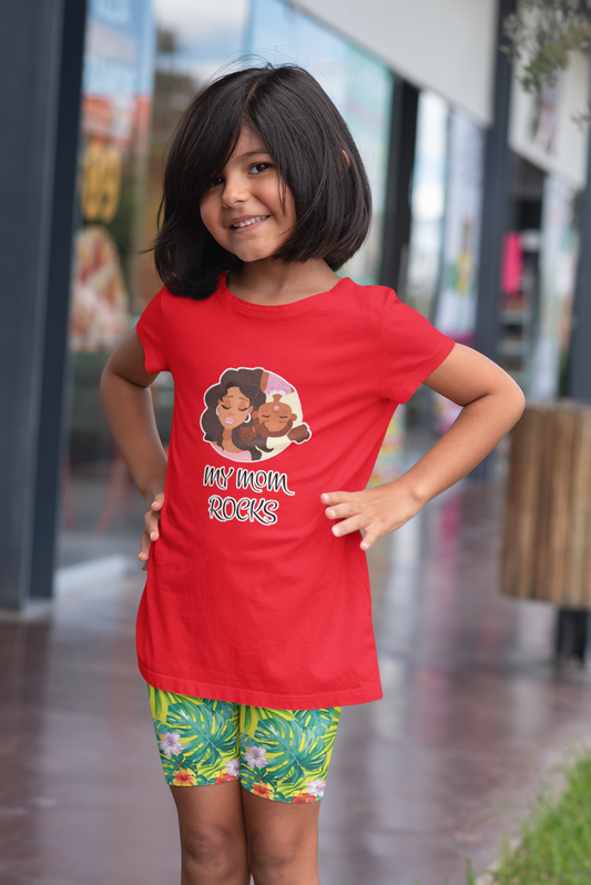 My Mom Rocks Little Girl's T Shirt Red