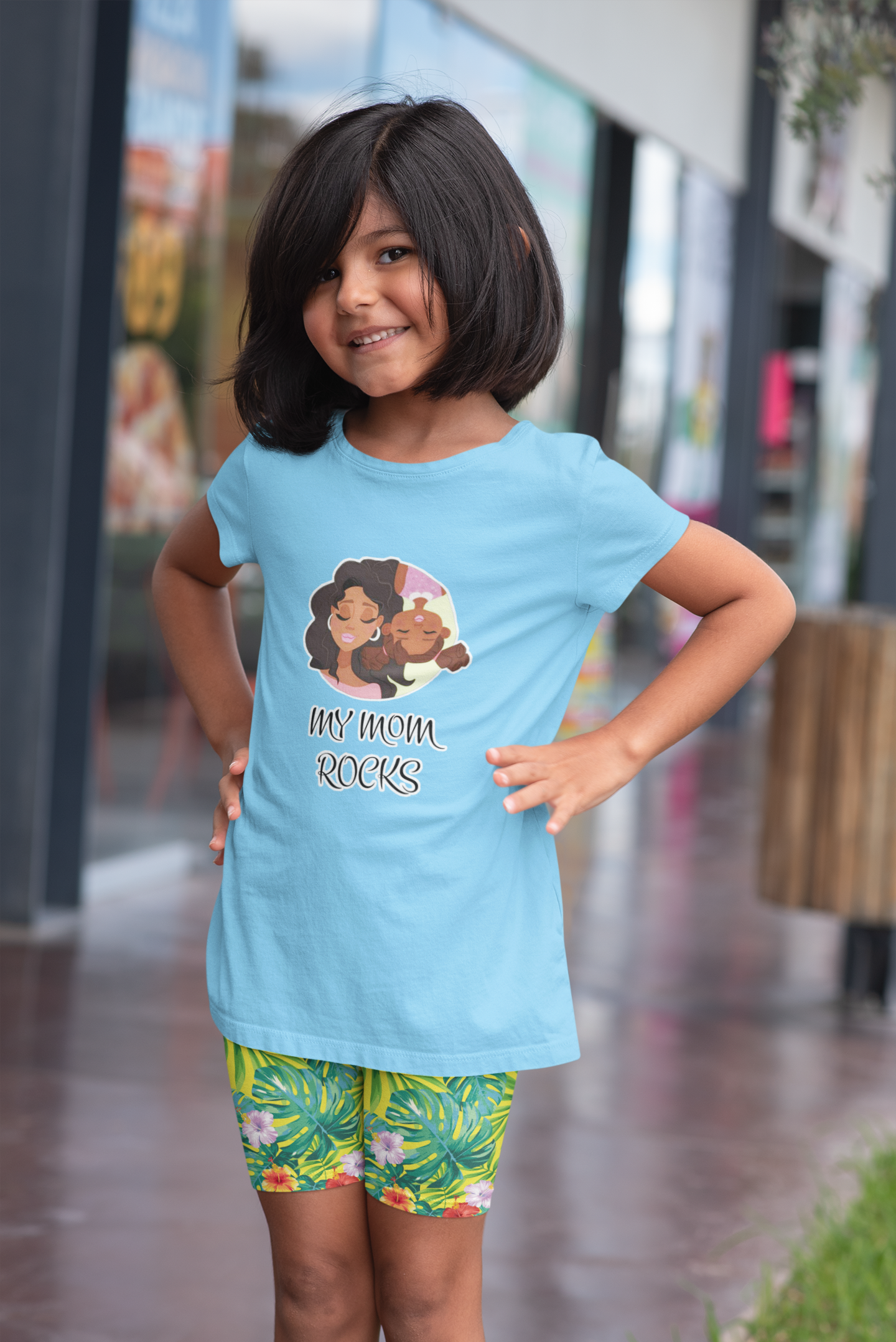 My Mom Rocks Little Girl's T Shirt Sky Blue