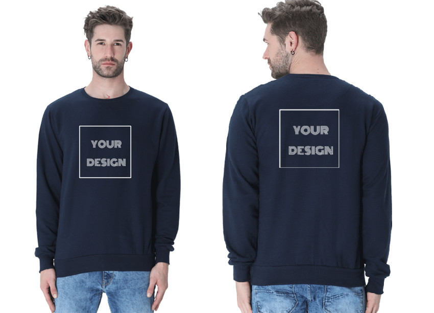 Navy Blue Unisex Sweatshirt with Customized Front + Back Print