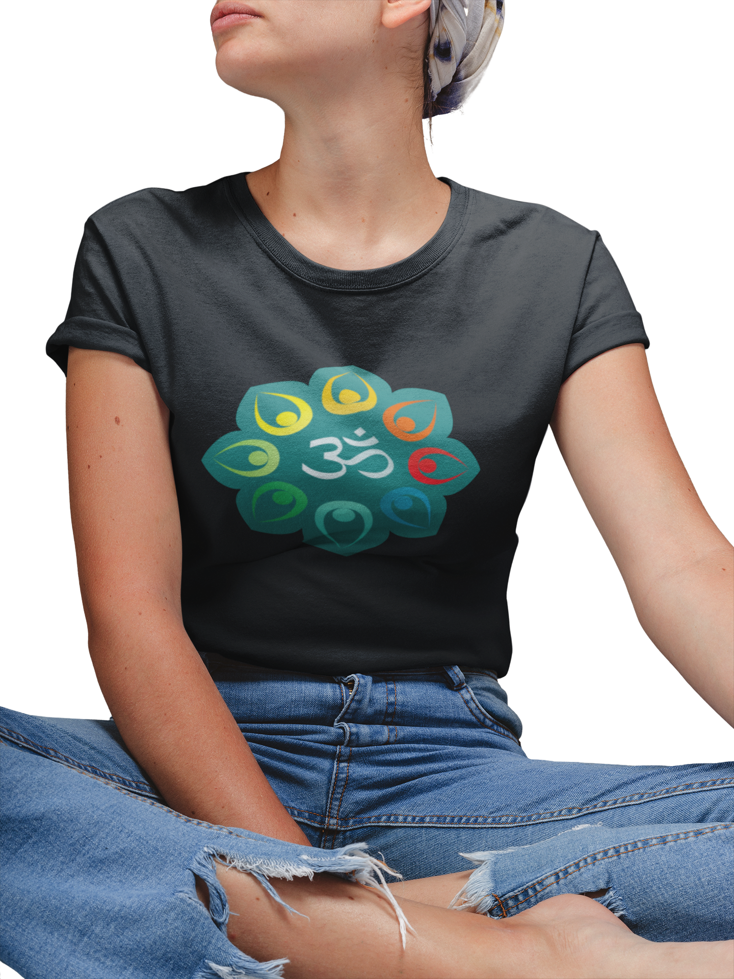 Black T-shirt for women printed with Om graphic design