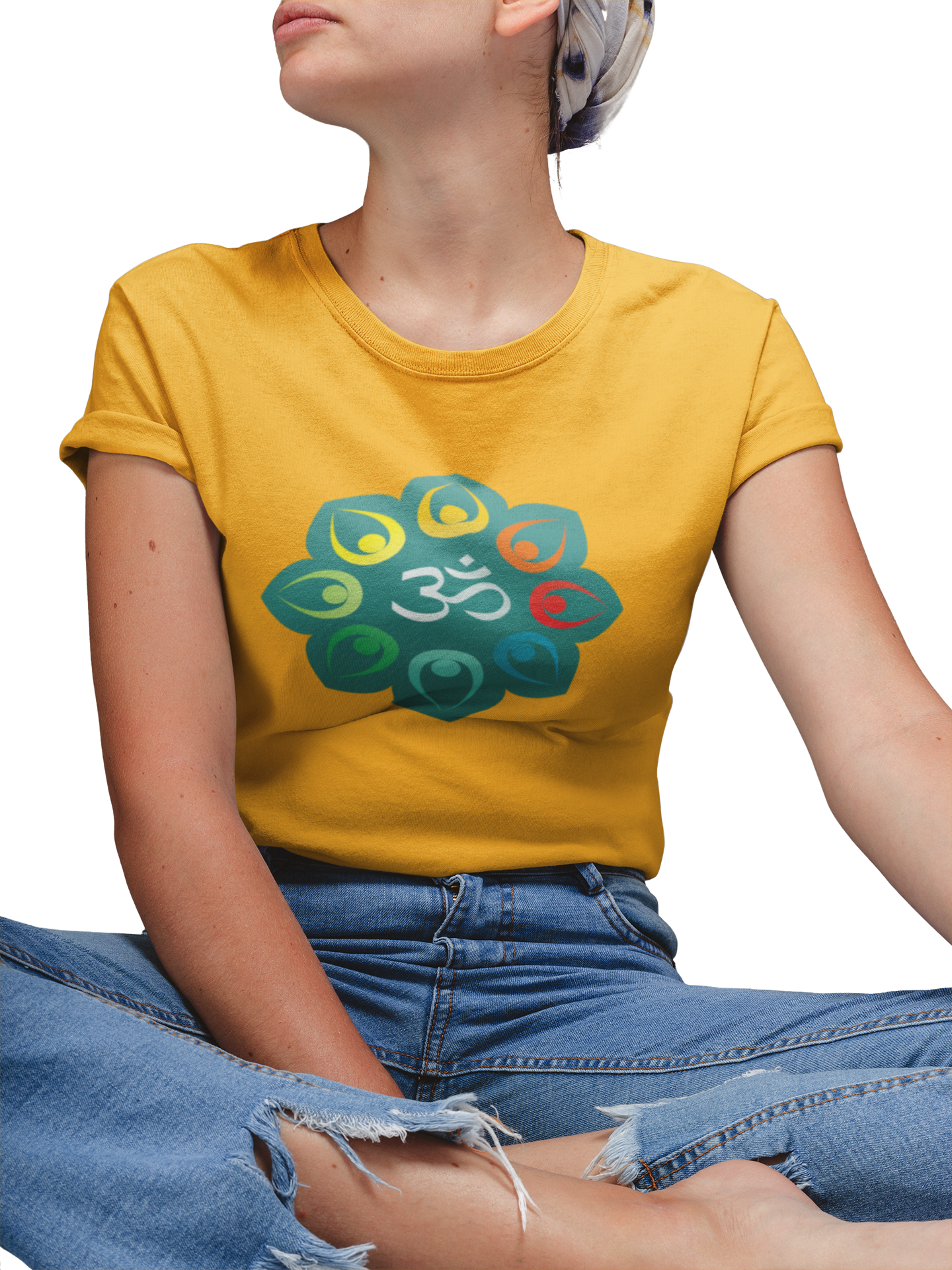 Golden Yellow T-shirt for women printed with Om graphic design
