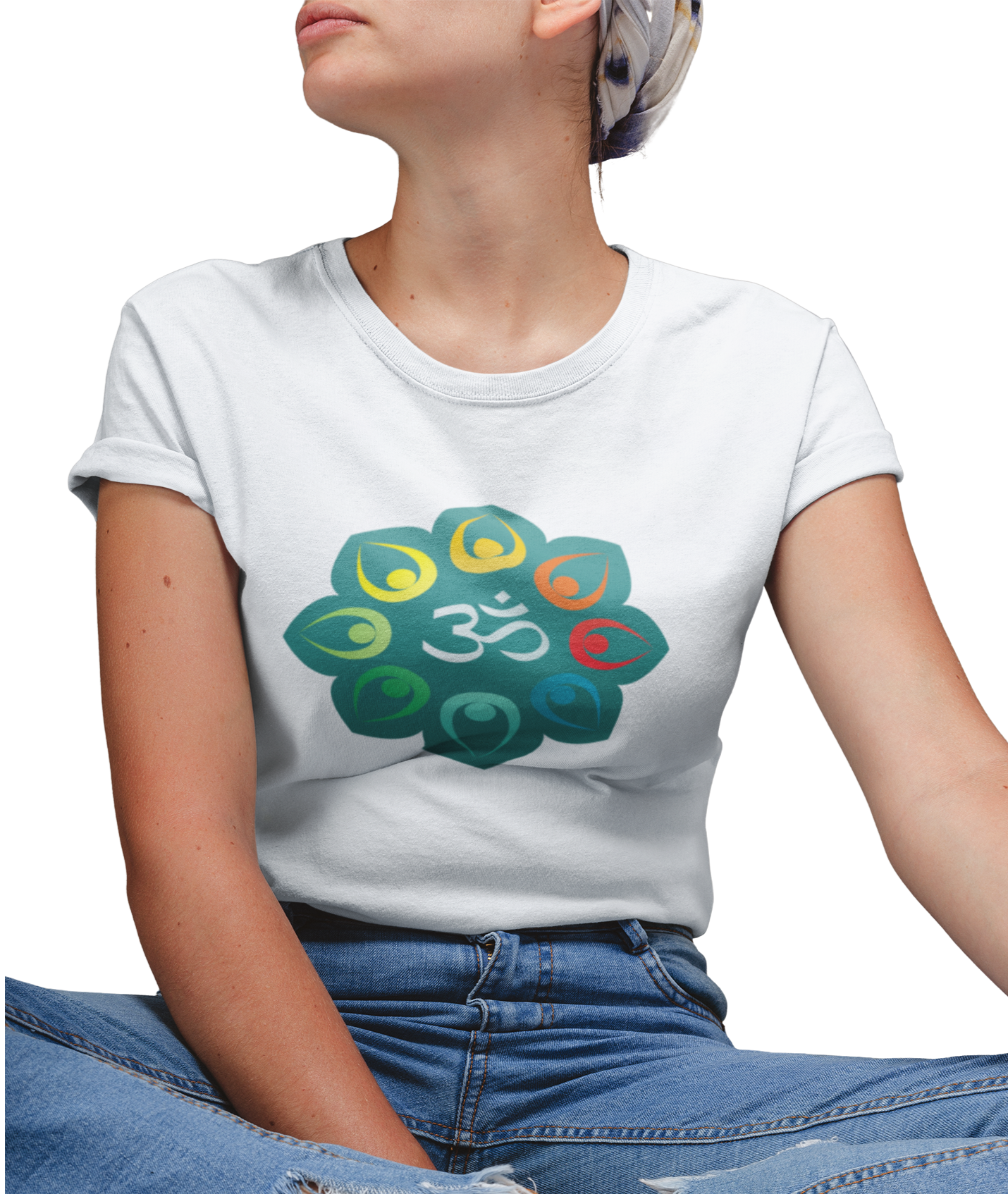 White Tshirt for women printed with Om graphic design
