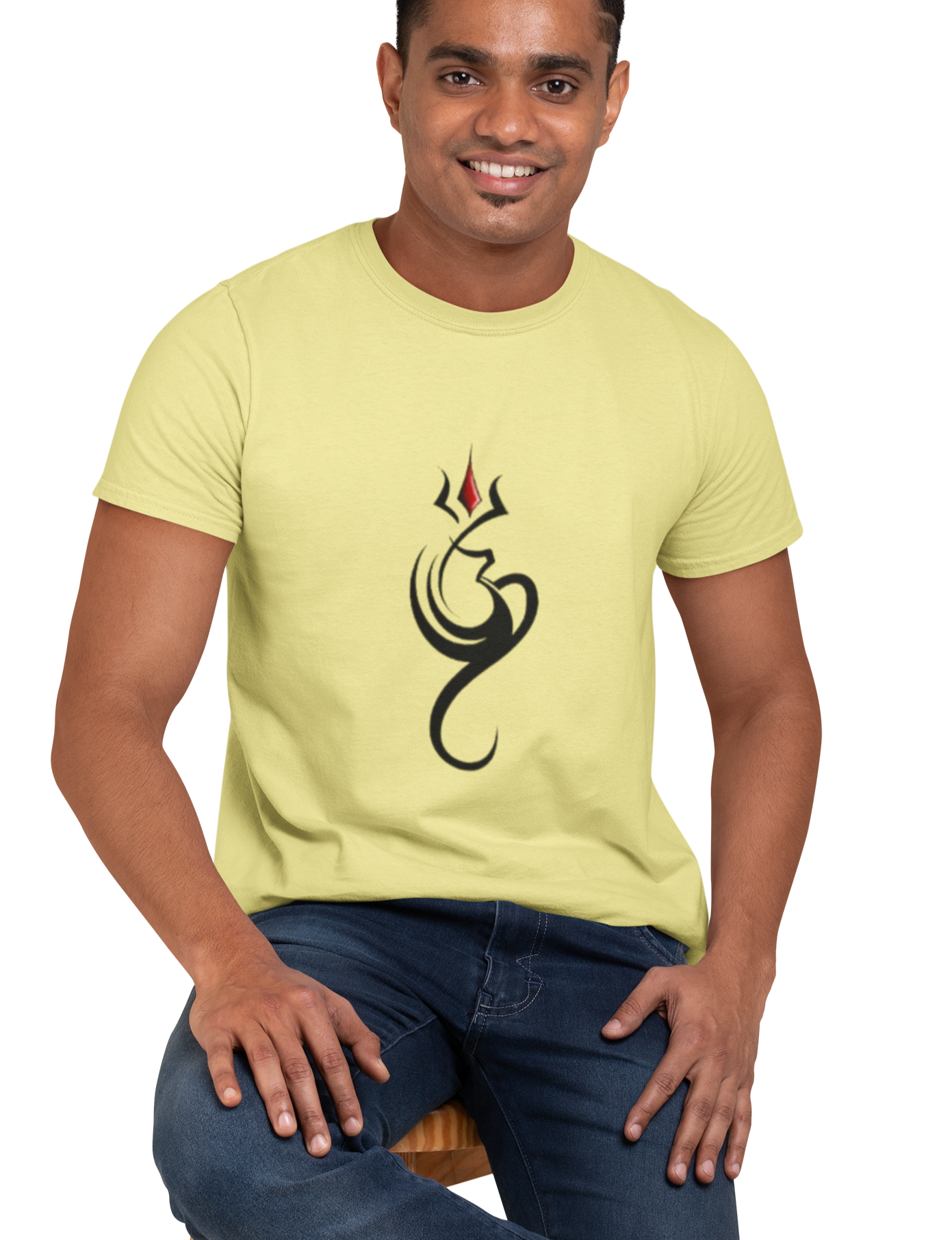 Om printed Beige Cotton T-shirt for Men