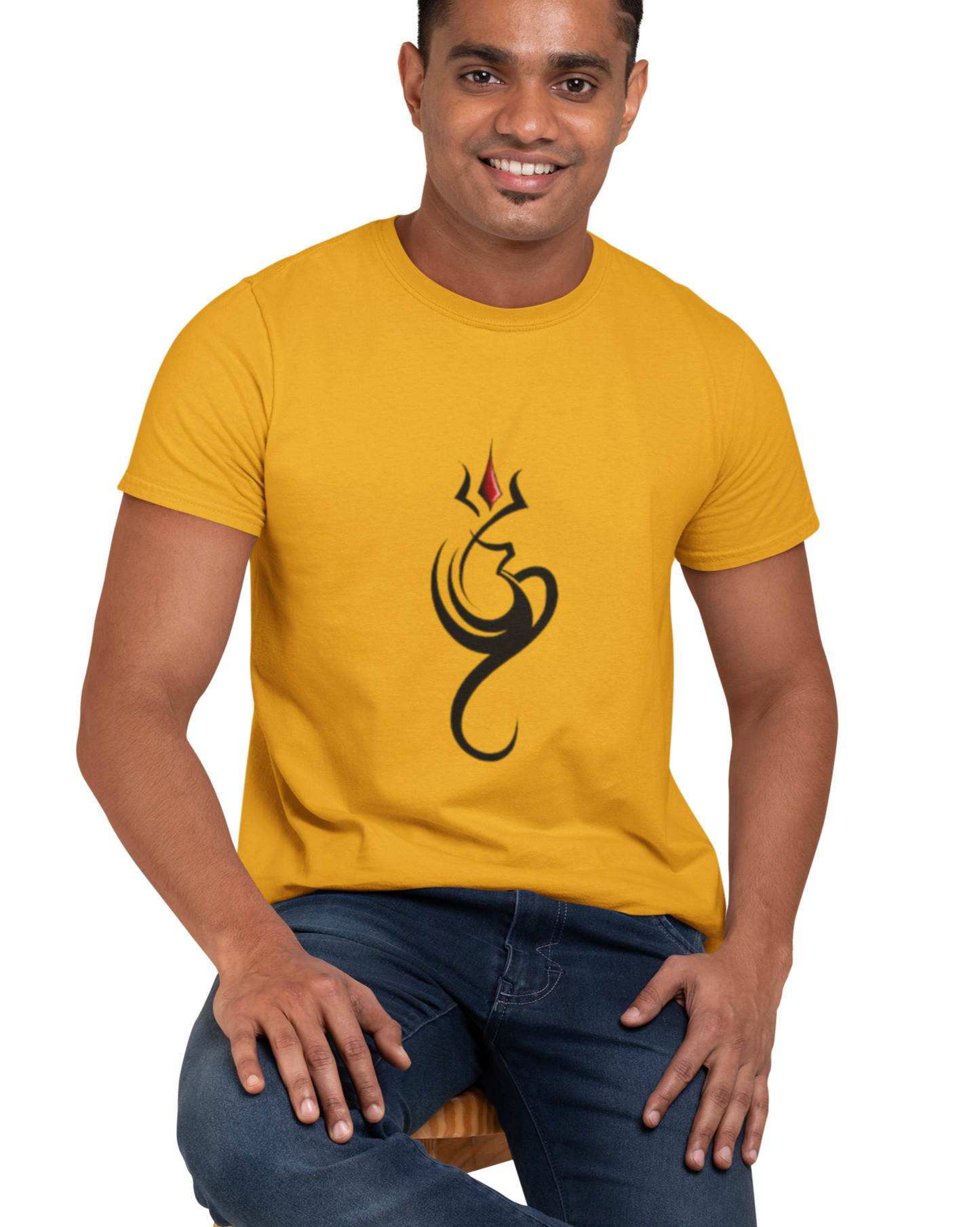 Om printed Golden Yellow Cotton T-shirt for Men