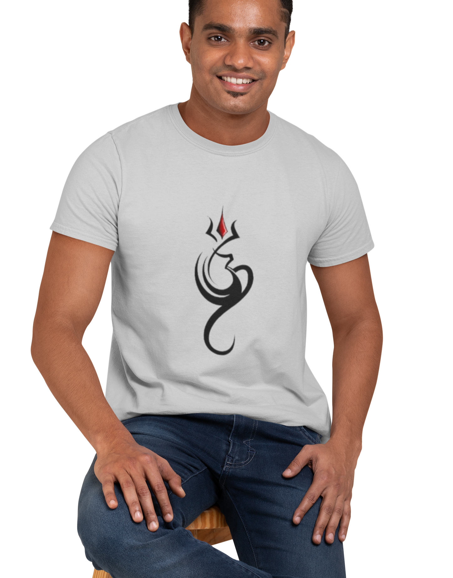 Om printed Light Grey Cotton T-shirt for Men