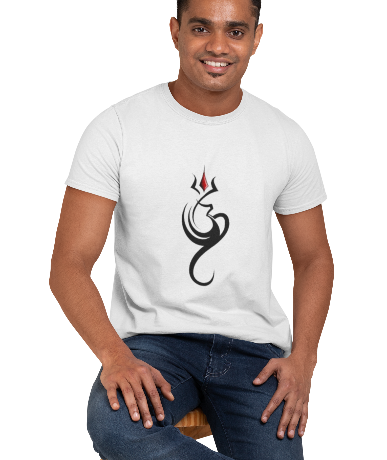 Om printed White Cotton T-shirt for Men