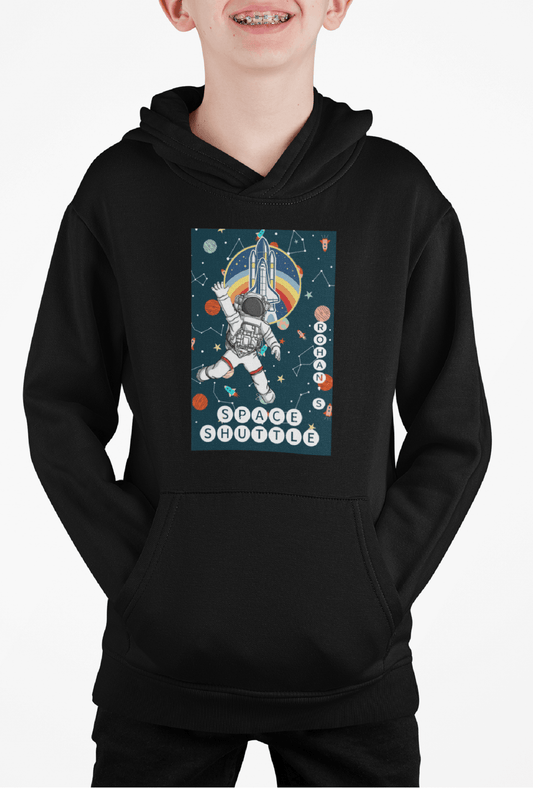 Personalized Black Hoodie for Kids with Astronaut Space Shuttle Design