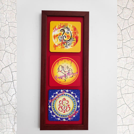 Wall hanging with three images of Ganesha