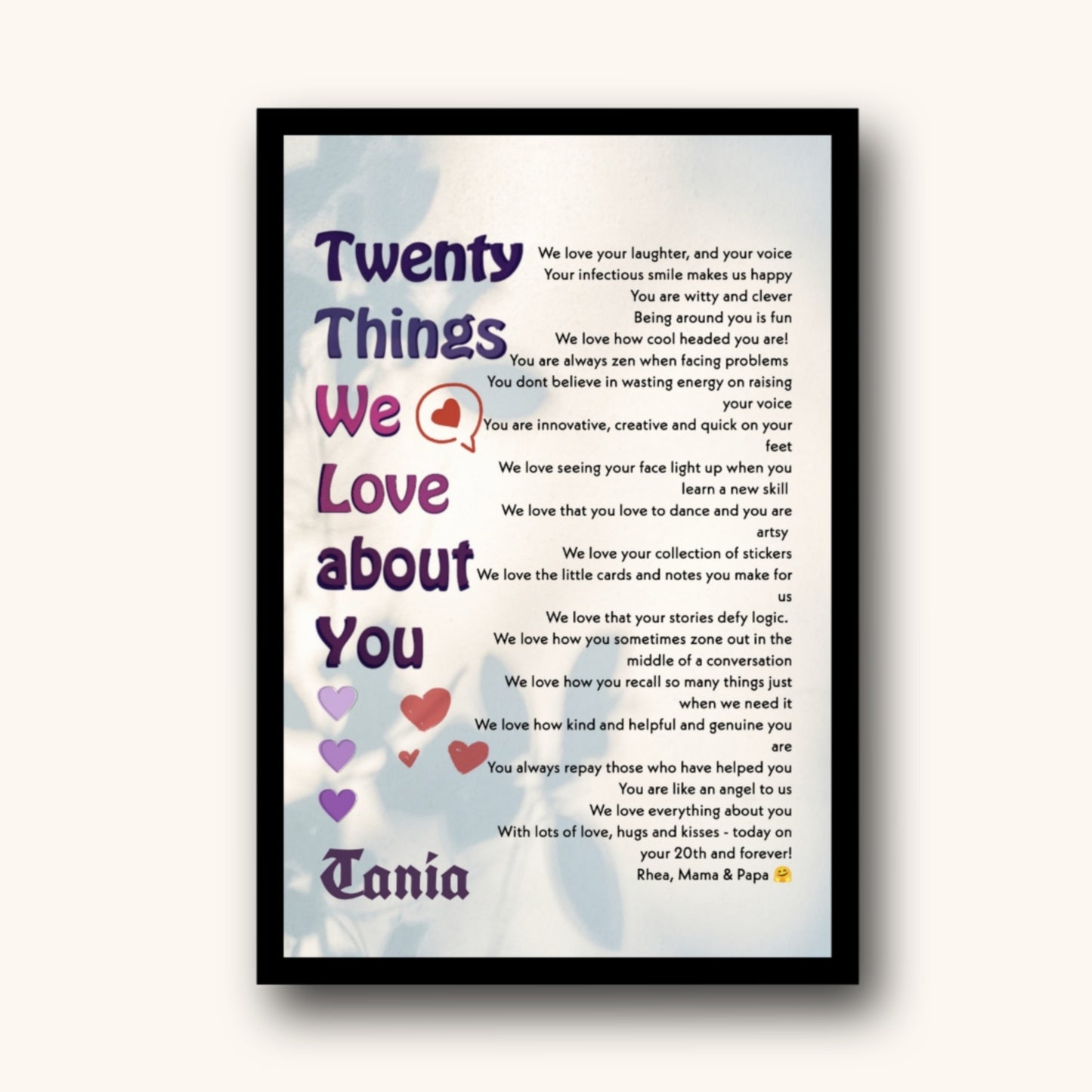 Twentieth birthday gift poster customized