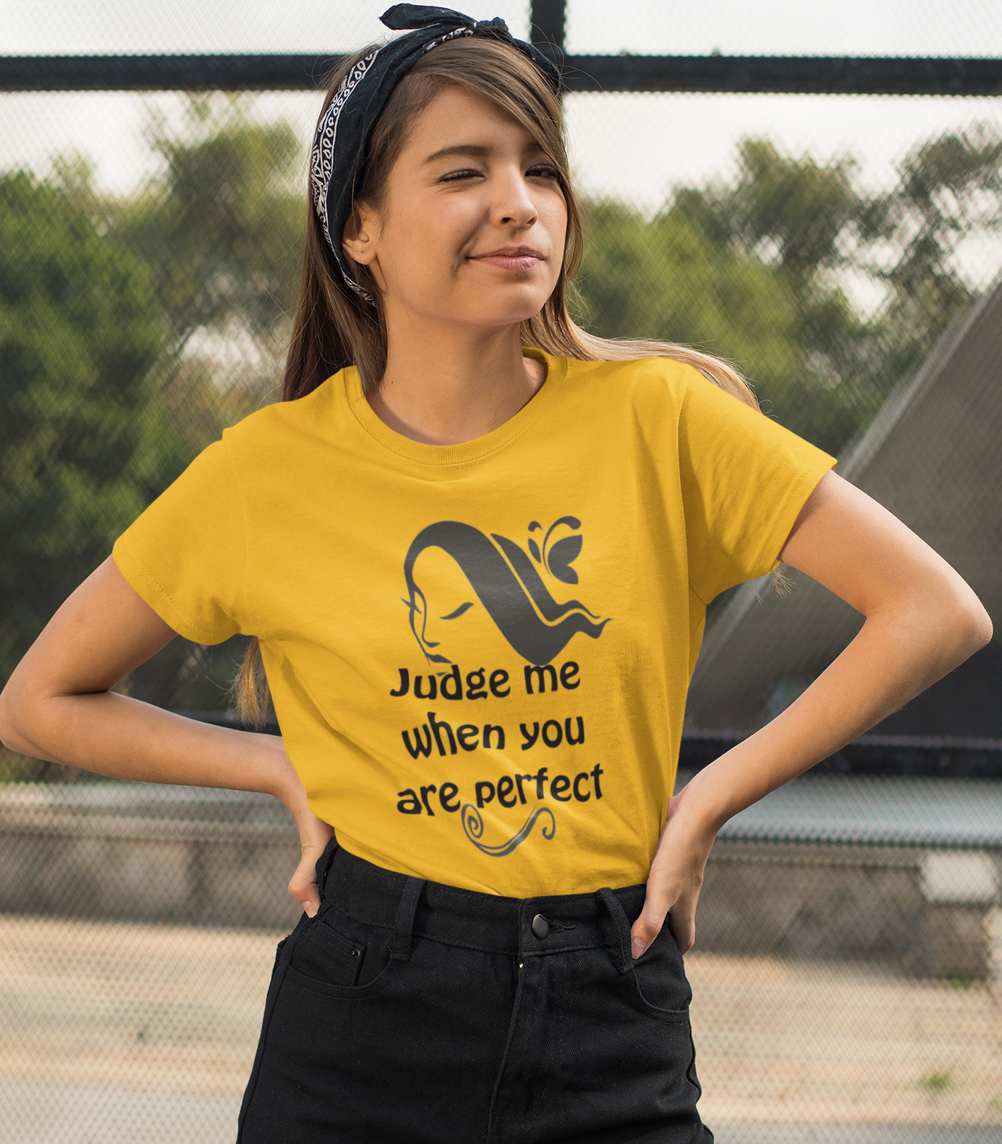 Judge Me Quote T-shirt for women Golden Yellow