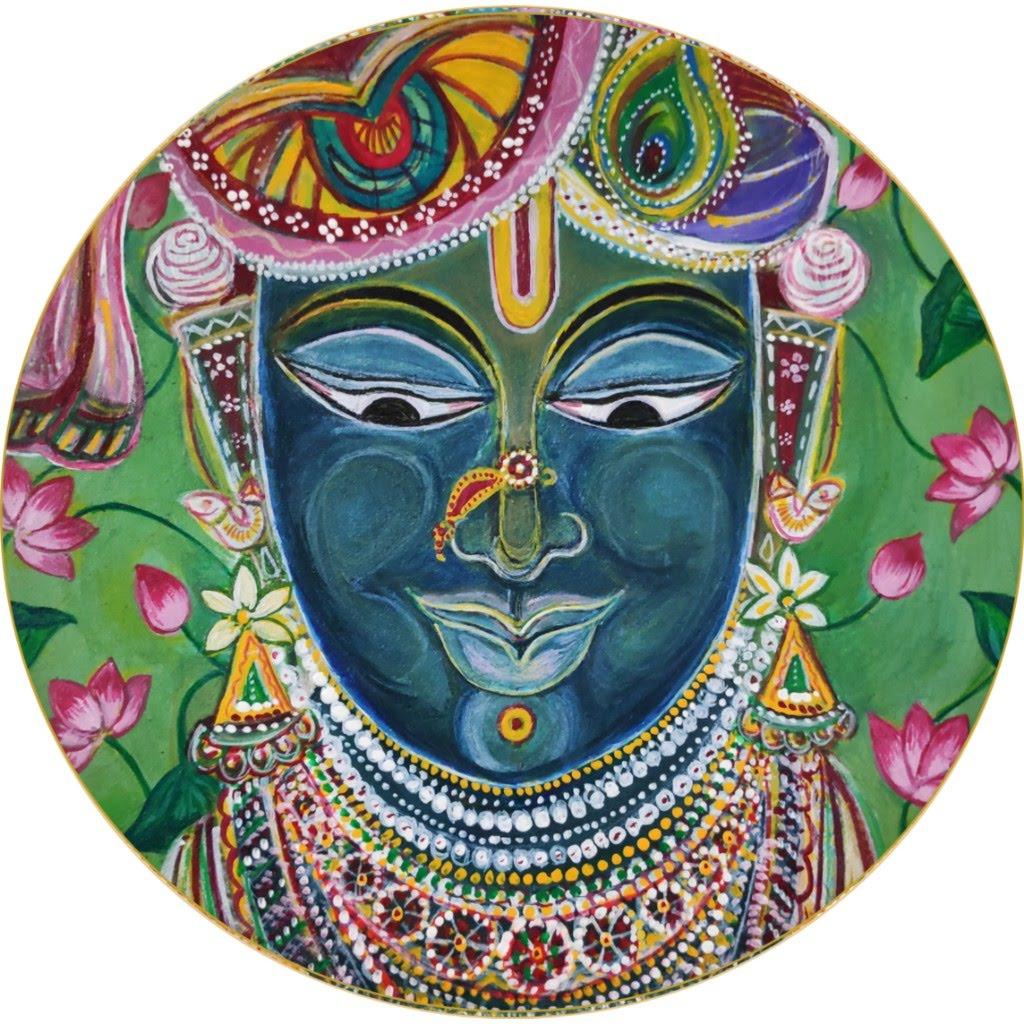 Sri Krishna Wooden Wall Plate handpainted 