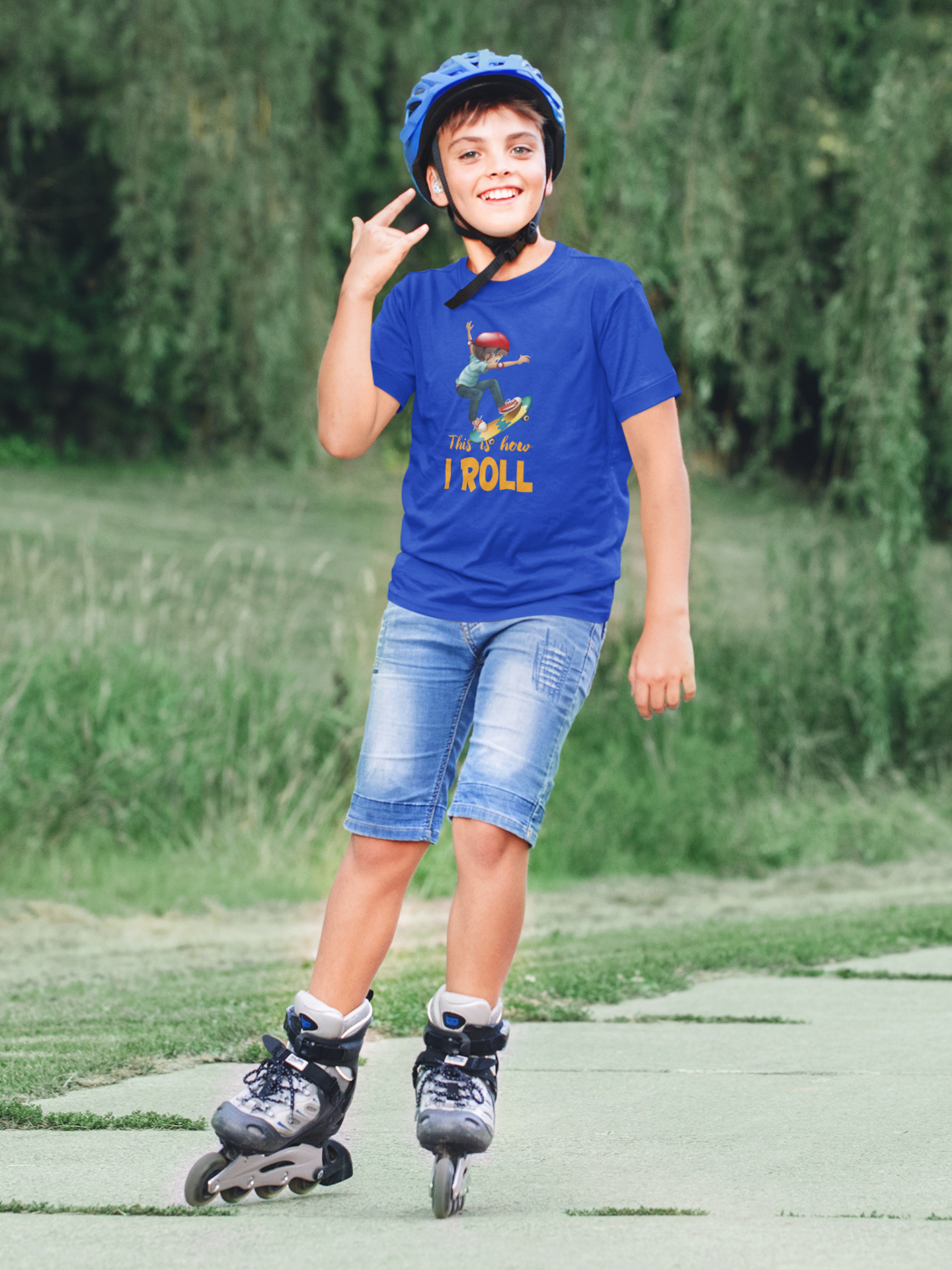 Skating Royal Blue t-shirt for kids