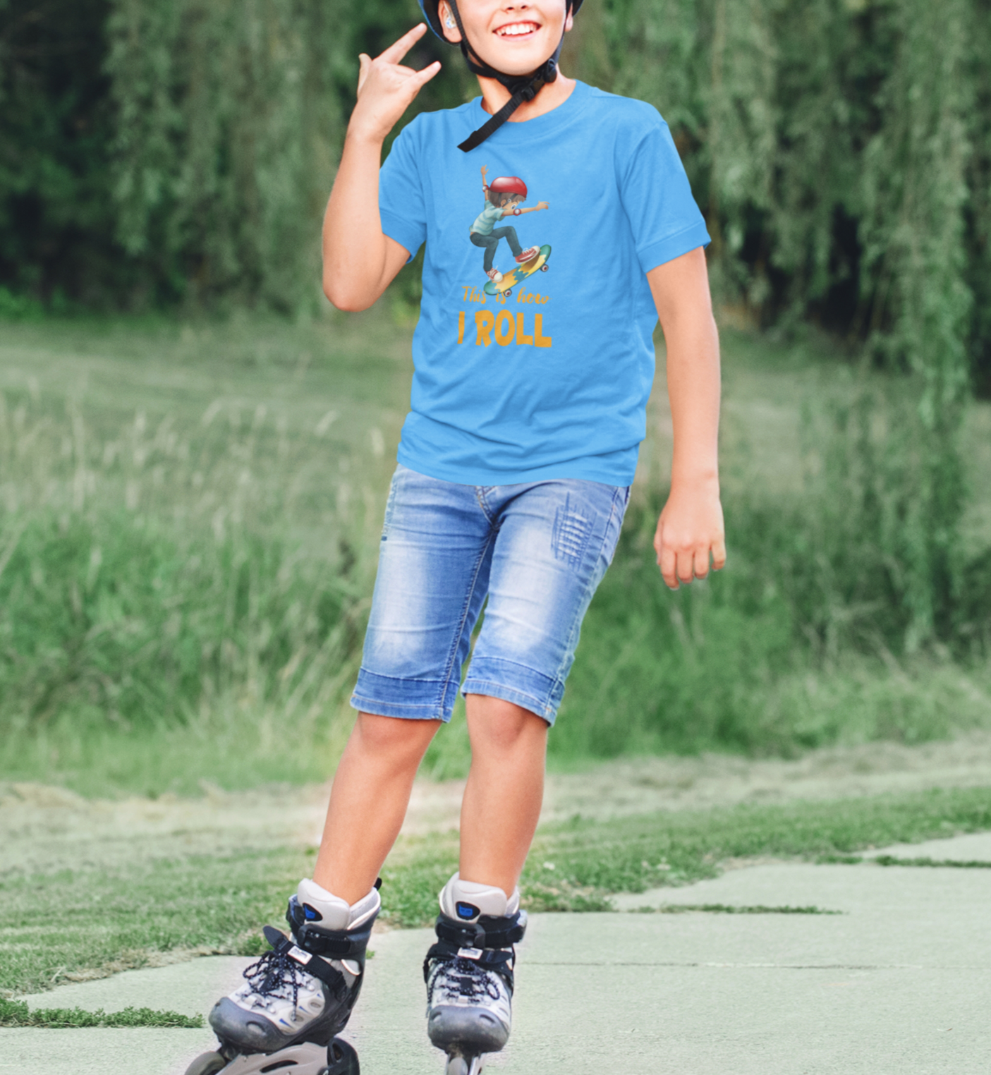 Skating Sky Blue t-shirt for kids