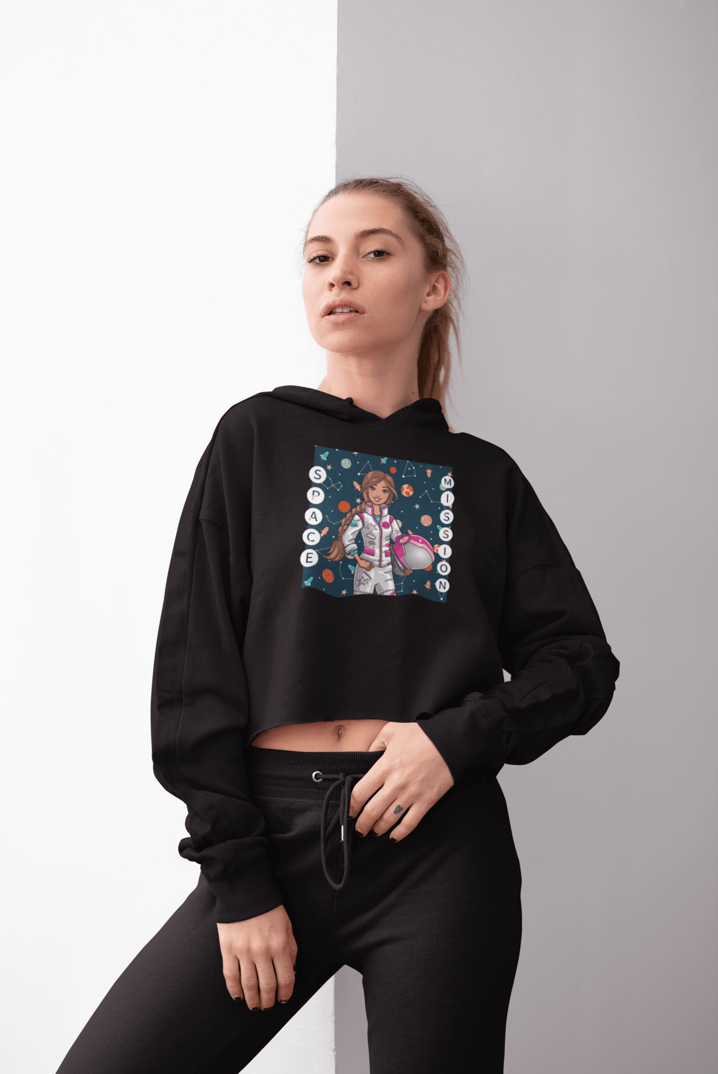 Space Mission Crop Hoodie for Girls 32